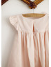 Cap Sleeves Blush Pink Cotton Slit Back Flower Girl Dress